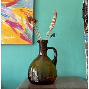 Vintage French Hand Blown Amber Glass Pitcher